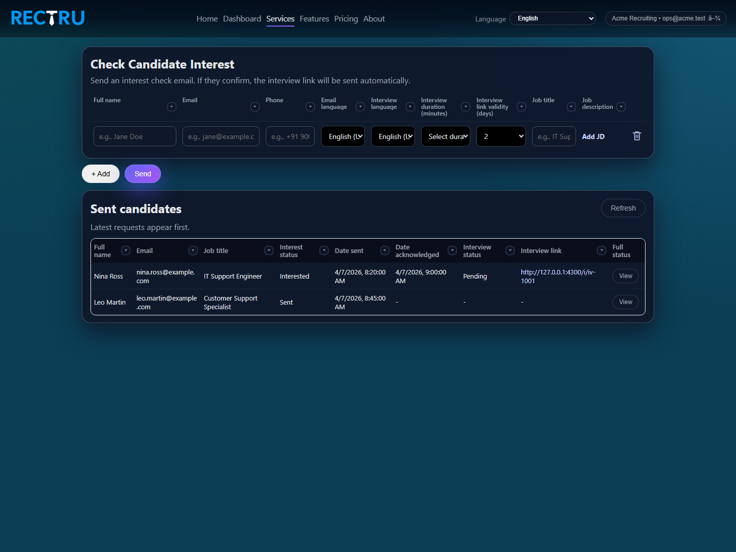 Candidate Interest page