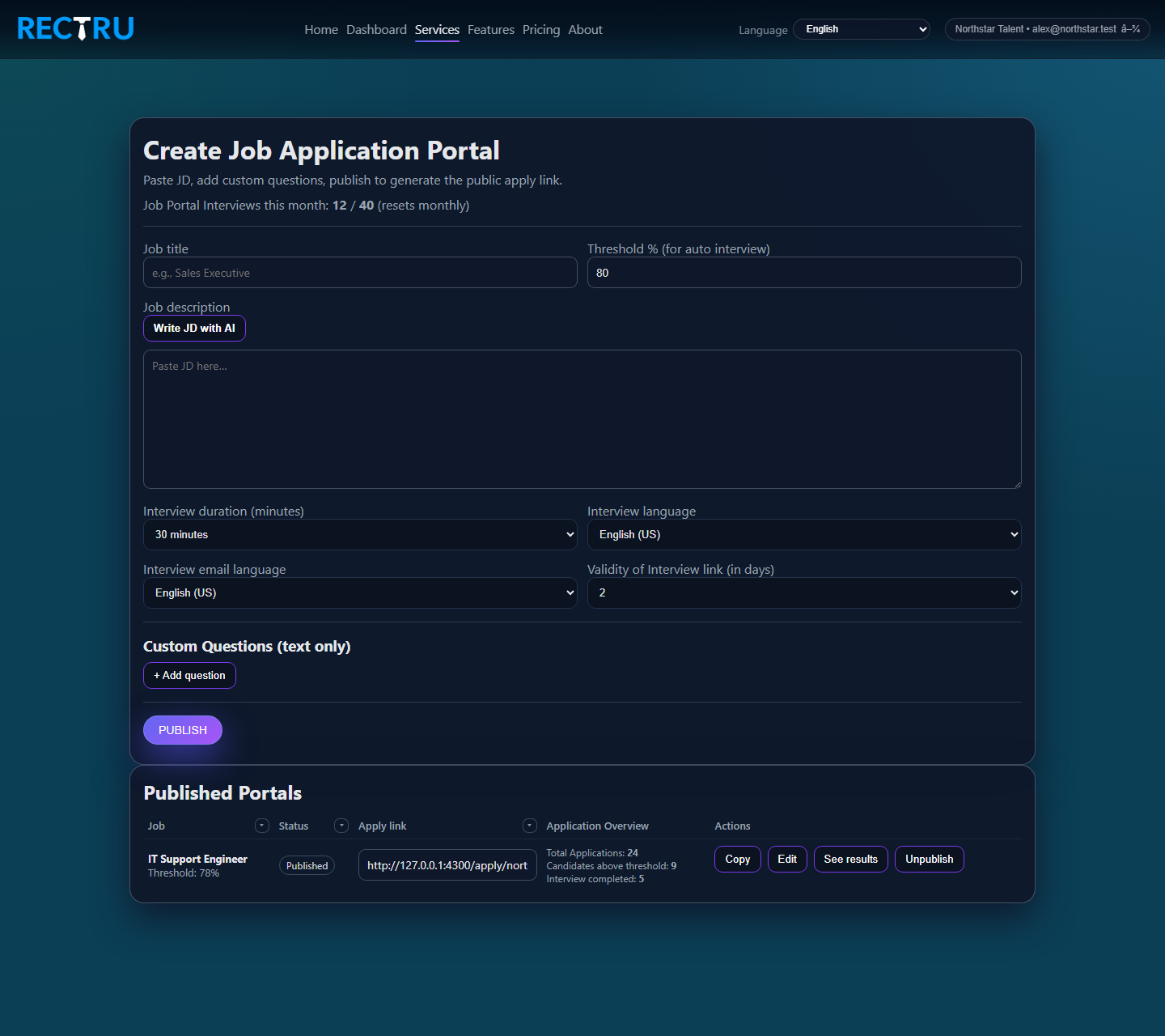 Create Job portal page