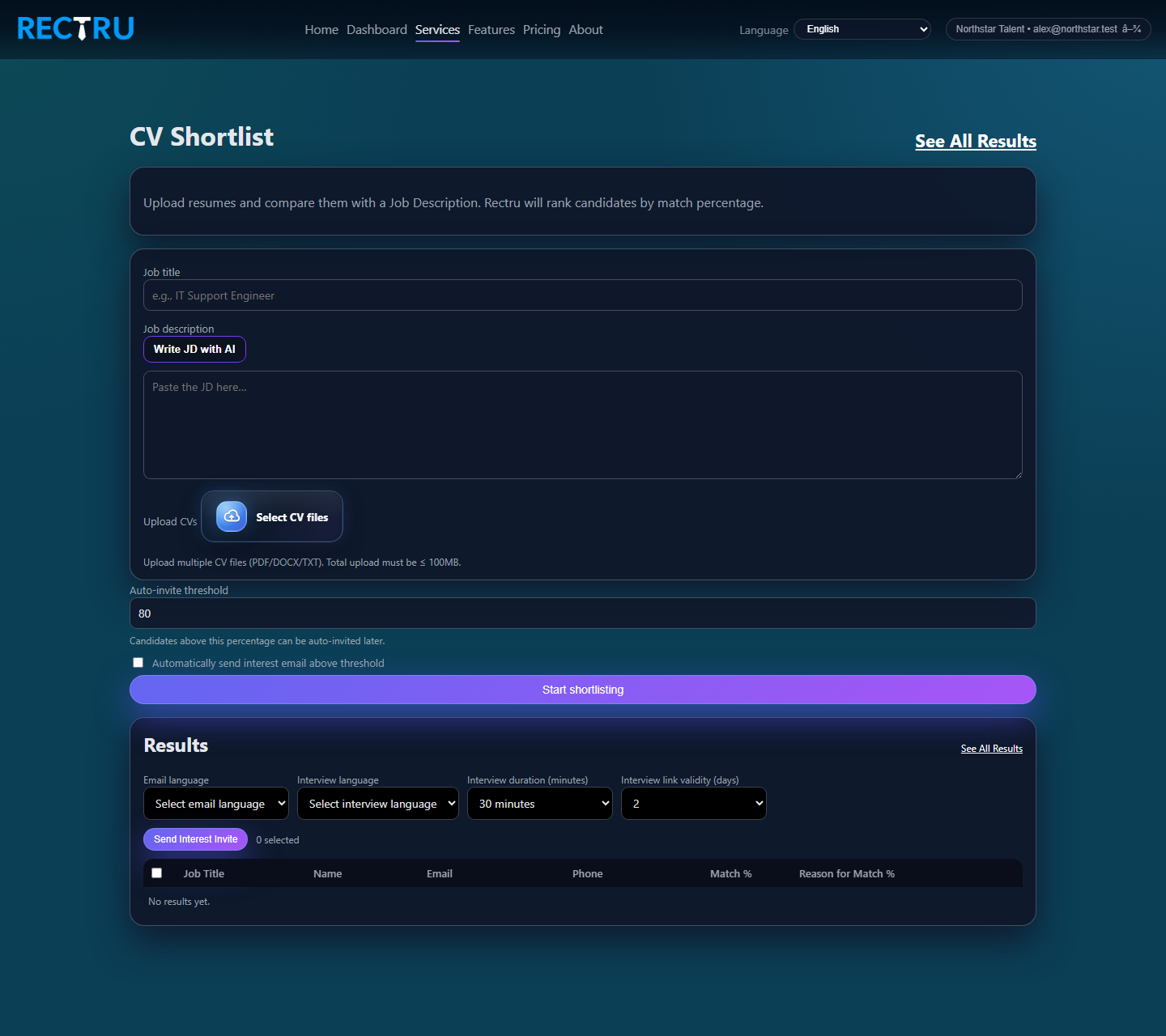 CV shortlist workspace