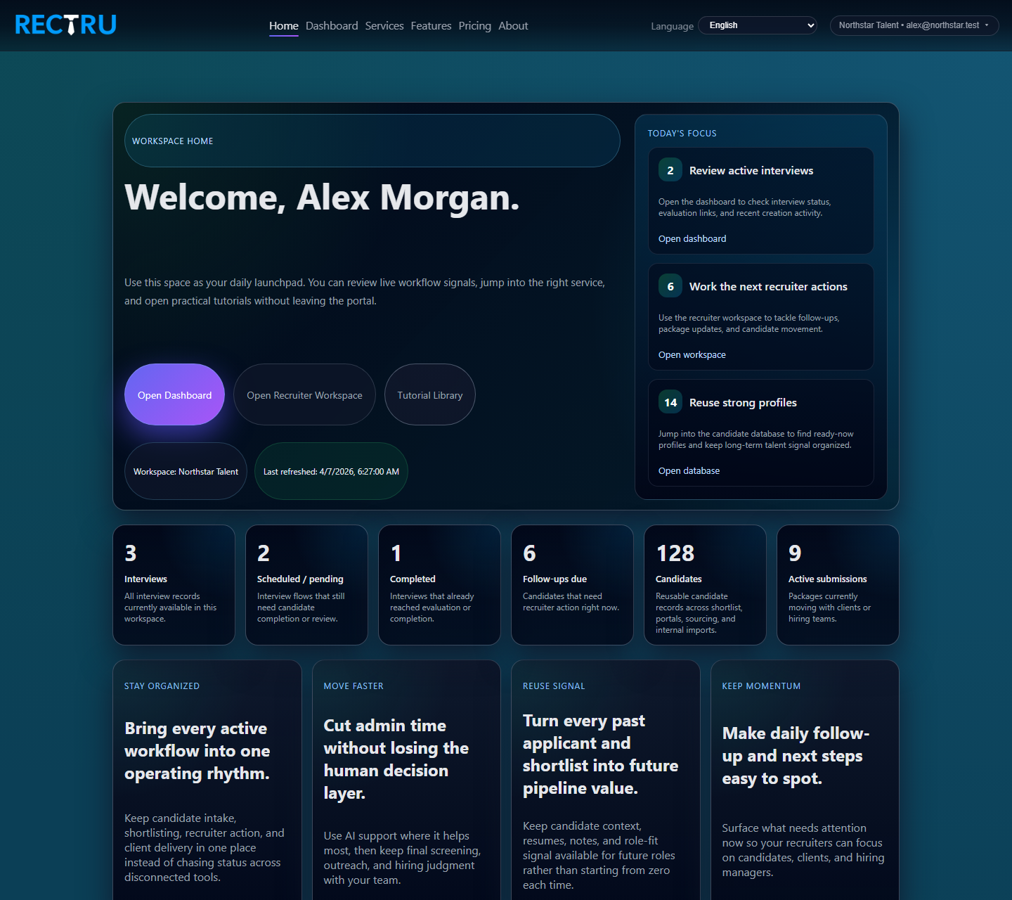 Rectru home page overview